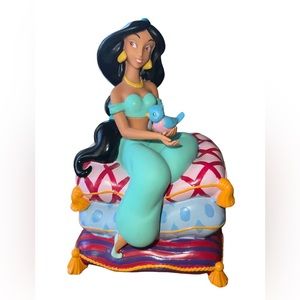 Rare Vtg DISNEY 7” Plastic Coin Piggy BANK Aladdin Princess JASMINE Magic Carpet